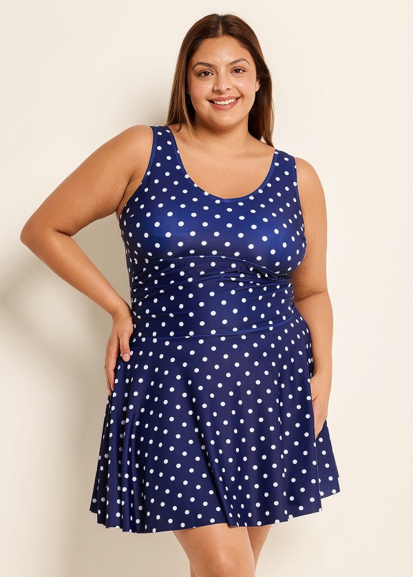 Polka Dot Modest Tummy Control Vintage Swimdress Set