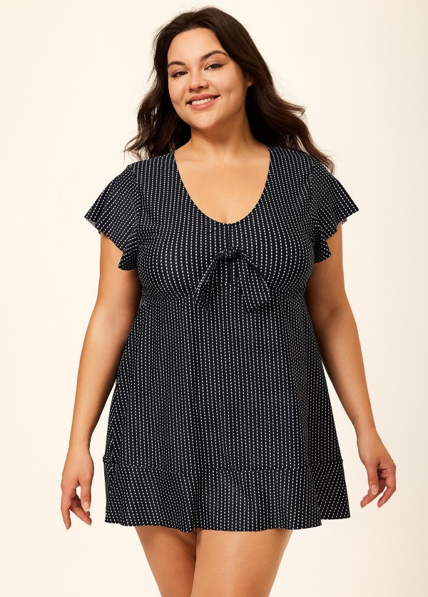 Deep V-neckline Tie Front Women Tankini Top