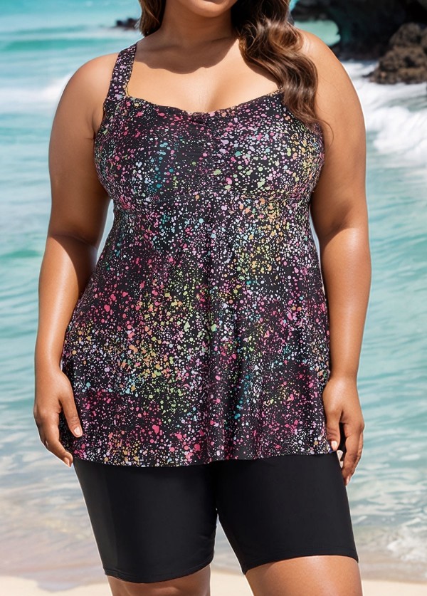 Fashionable Colorful Dot Square Neck Flowy Women Tankini Top