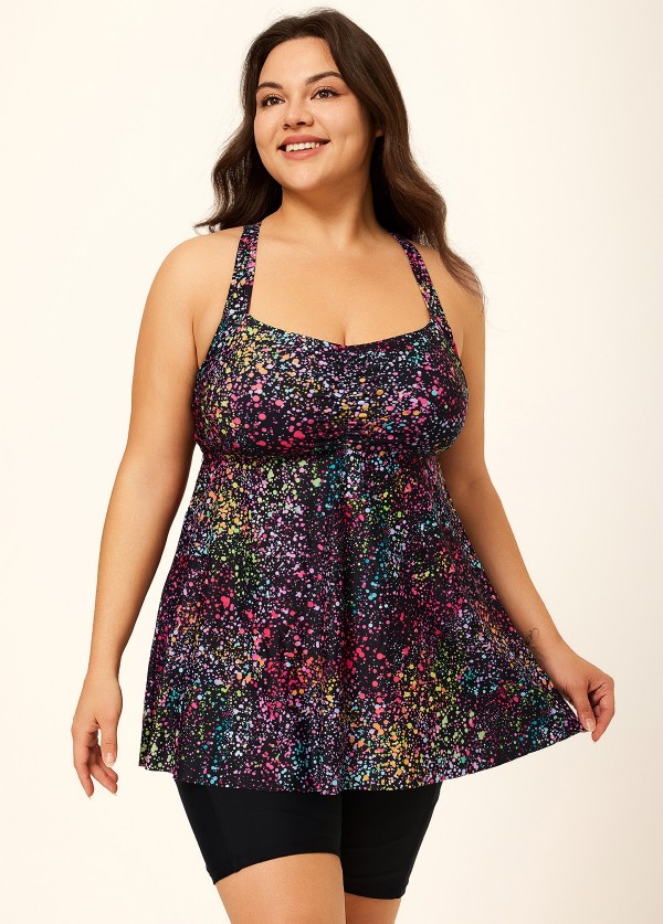 Fashionable Colorful Dot Square Neck Flowy Women Tankini Top