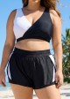 Black And White V Neck Patchwork Colorblocked Bikini Top