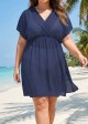 Purplish Blue V Neck Semi-Sheer Split Boho Style Cover Up