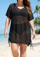 Black V Neck Cut Out Drawstring Swim Cover Up