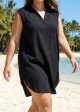 Black V Neck Sleeveless Plus Size Summer Vacation Cover Up