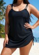 Black Ruched Tie Side Women One Piece Swimsuit