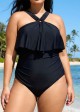 Black Square Cut Hardware One Piece Swimsuit