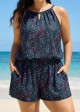 Black Print High Neck Flattering Pocket Curvy Women's Swimsuit One Piece Swim Romper