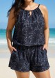 Plus Size Black Floral High Neck Vintage Pocket Women's Swimsuit One Piece Swim Romper