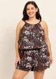 Plus Size Brown Floral High Neck Flattering Pocket Women's Swimsuit One Piece Swim Romper