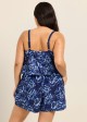 Navy Floral Keyhole Neck Flattering Pocket Curvy Women's Swimsuit One Piece Swim Romper