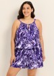 Purple Leaf High Neck Flattering Pocket Plus Size Women's Swimsuit One Piece Swim Romper
