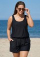 Plus Size Black Wide Strap Pocket 1 Piece Bathing Suits Romper One Piece Swimsuit