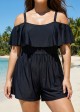 Plus Size Black Off The Shoulder Ruffles 1 Piece Bathing Suits Romper One Piece Swimsuit