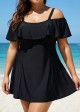 Plus Size Black Tummy Control Stylish One Piece Swimdress