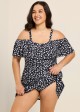 White Floral Off The Shoulder Modest Plus Size Women's Swimsuit One Piece Swimdress