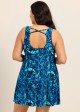 Blue Leaf Scoop Neck Sleeveless Vintage Padded Cross Back Curvy Swimsuit Swimdress Set
