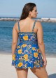 Curvy Blue Floral Side Tie Swimsuit One Piece Swimdress