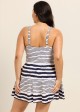 Navy Cream Ethnic Striped High Neck Modest Plus Size Swimsuit Swimdress Set