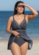 Curvy Black And White Floral V Neck Sleeveless Modest Women's Swimsuit Swimdress Set