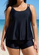 Solid Black Double Straps Adjustable Tankini Top