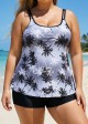 Plus Size Black And White Plants Print Double Straps Modest Tankini Top