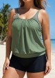 Plus Size Striped Faux Layer Adjustable Tankini Top