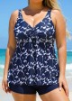 Plus Size Floral Print V Neck Stretchy Women Tankini Set