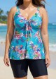 Blue Floral Modest And Designer Curvy Swimwear Bathing Suits Tankini Top