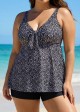 Plus Size Black Polka Dot Print Modest Swimsuits Tankini Top