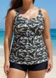 Plus Size Camo Scoop Neck Adjustable Straps Women Tankini Set