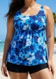 Curvy Blue Floral Modest Retro Swimsuit And Swimwear Tankini Top