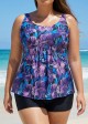 Plus Size Purple Floral Modest Swim Suits For Ladies Tankini Top