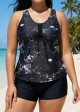 Plus Size Tie Dye Black Racerback Modest Rash Guard Tankini Top
