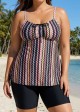 Plus Size Vintage Geometric Print Drawstring Tankini Top