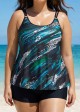 Circular Ring Double Straps Mid Waist Green Casual Tankini Set