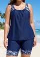 Plus Size Navy Graphic Print Round Neck Tankini Set