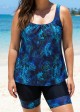 Curvy Blue Floral Modest And Sporty Swimsuit And Swimwear Tankini Set