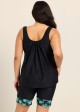 Curvy Black Plant Scoop Neck Flattering Padded Women's Swimsuit Two Piece Tankini Set