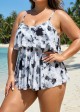 Plus Size Tie Dye Ruffle Hem Tankini Top