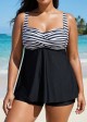 Classic Modest Black Stripe Twist Front Tankini Top