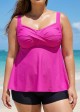Hot Pink Twist Front Charming Tankini Top