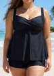 Black Twist Front Plus Size Modest Fashion Tankini Swimsuit Top