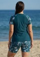 Green Marine Life Print High Neck Upf50+ Short Sleeves Curvy Swimsuit Shirt Two Piece Tankini Set