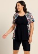 Black Plants Scoop Neck Upf50+ Short Sleeves Padded Plus Size Women's Swimsuit Shirt Tankini Top