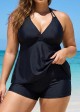 Black V-Neck Halter Plus Size Modest Tankini Swimsuit Top