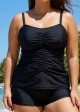 Black Plus Size Ruched Fashion Tankini Top