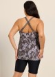Curvy Brown Tropical Leaf High Neck Vintage Women's Swimsuit Tankini Top