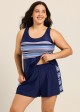 Navy Stripe Contrast Scoop Neck Flattering Curvy Swimsuit Two Piece Tankini Set