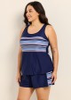 Navy Stripe Contrast Scoop Neck Flattering Curvy Swimsuit Two Piece Tankini Set