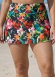 Curvy Red Floral Modest Flare Swimsuit with Skinny Swim Bottom
